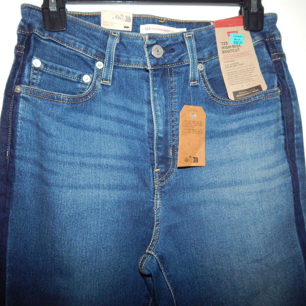 NWT Levi's 725 High-Rise Bootcut Jeans Woman’s Size 29 x 32 Dark Blue Tux Stripe - Picture 5 of 16